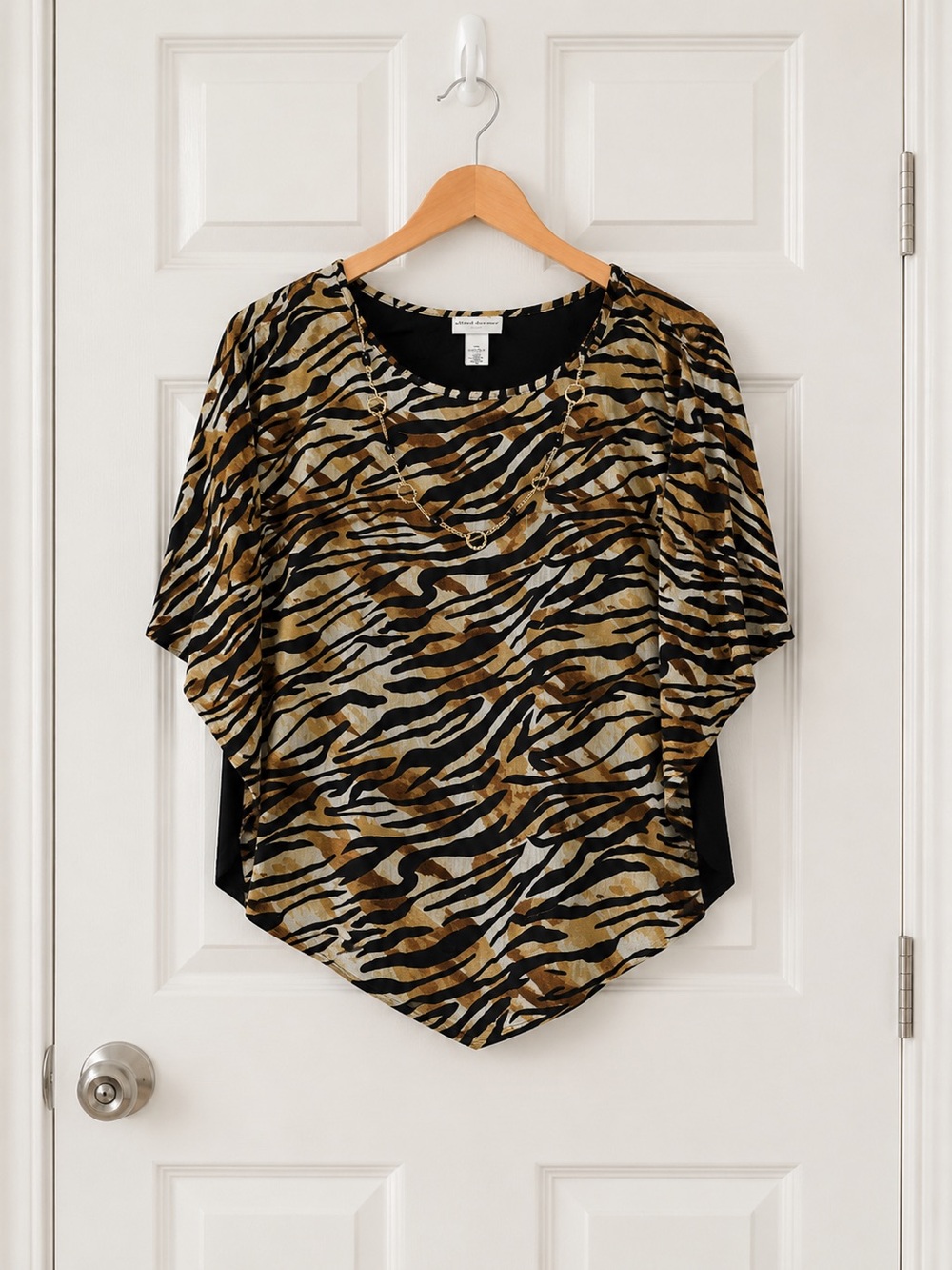 Alfred Dunner Petite PM NWT Zebra Print Poncho Top with Gold Chain New with tang